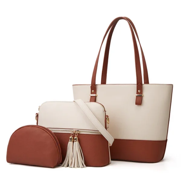 Dream White and Brown 3 Piece Handbag